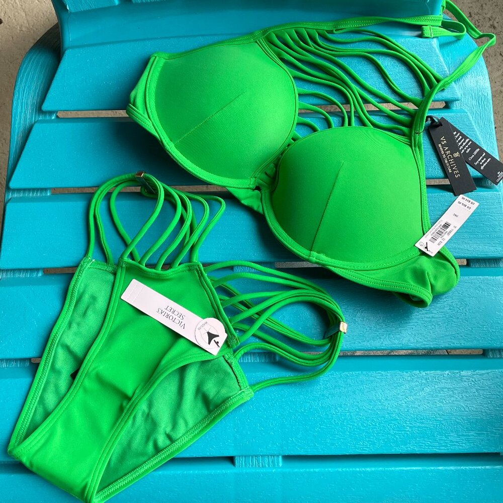 Victoria's Secret, 34C Strappy Push Up Bikini with Matching XS Brazilian Bottoms